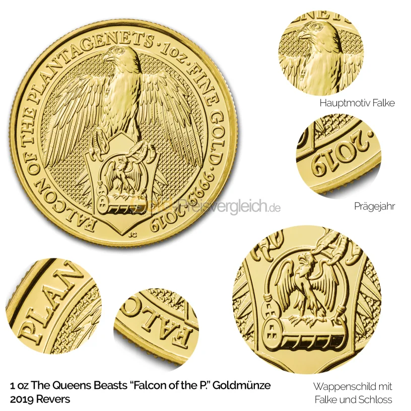 Details der Goldmünze Queen's Beasts - Falcon of the Plantagenets